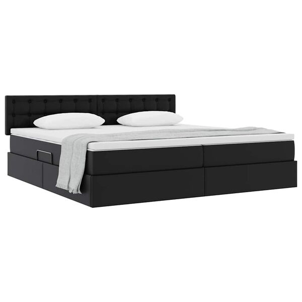 vidaXL Cama com arruma&ccedil;&atilde;o e colch&atilde;o Preto 200 x 200 cm Couro Sint&eacute;tico