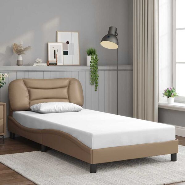 vidaXL Estrutura de cama sem colch&atilde;o Hvar 100x200 cm couro artificial cappuccino