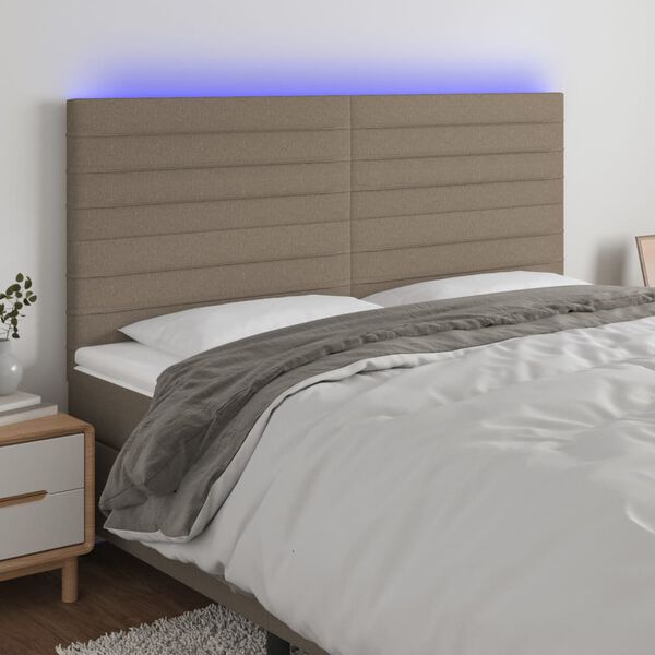 vidaXL Cabeceira cama c/ LED tecido 160x5x118/128 cm cinza-acastanhado