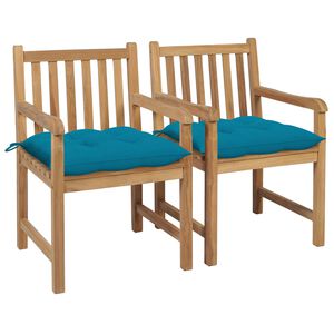 vidaXL Cadeiras de jardim c/ almofad&otilde;es azul-claro 2 pcs teca maci&ccedil;a
