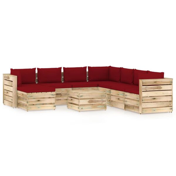 vidaXL 9 pcs conj. lounge jardim c/ almofad&otilde;es madeira impreg. verde