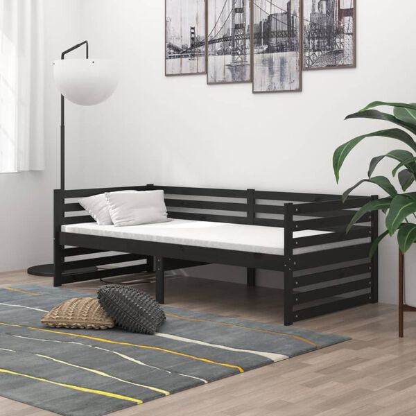 vidaXL Sof&aacute;-cama com colch&atilde;o 90x200 cm pinho maci&ccedil;o preto