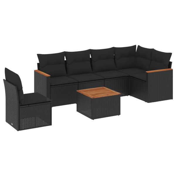 vidaXL 7 pcs conjunto de sof&aacute;s p/ jardim c/ almofad&otilde;es vime PE preto