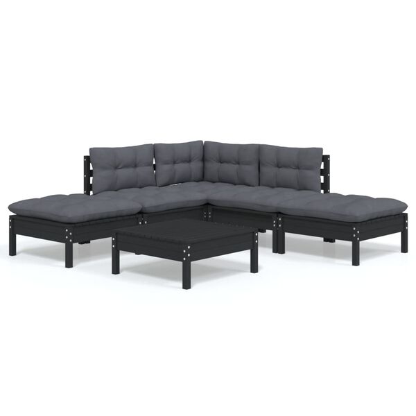 vidaXL 6 pcs conjunto lounge de jardim c/ almofad&otilde;es pinho preto
