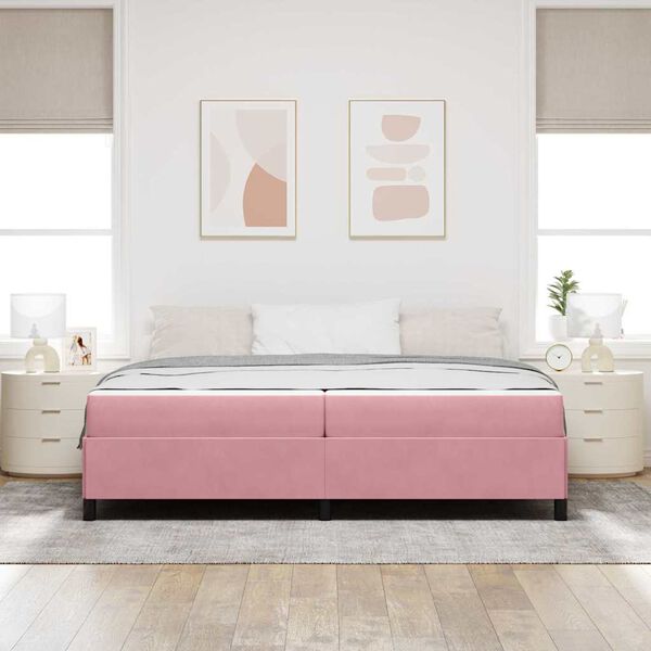 vidaXL Estrutura da Cama com colch&atilde;o Rosa 200 x 200 cm tecido
