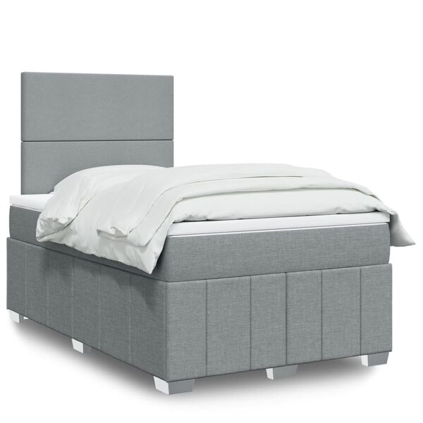 vidaXL Cama boxspring com colch&atilde;o 120x190 cm tecido cinzento-claro