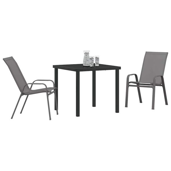 vidaXL Conjunto de Jantar para Jardim 3 pcs Cinza e Preto