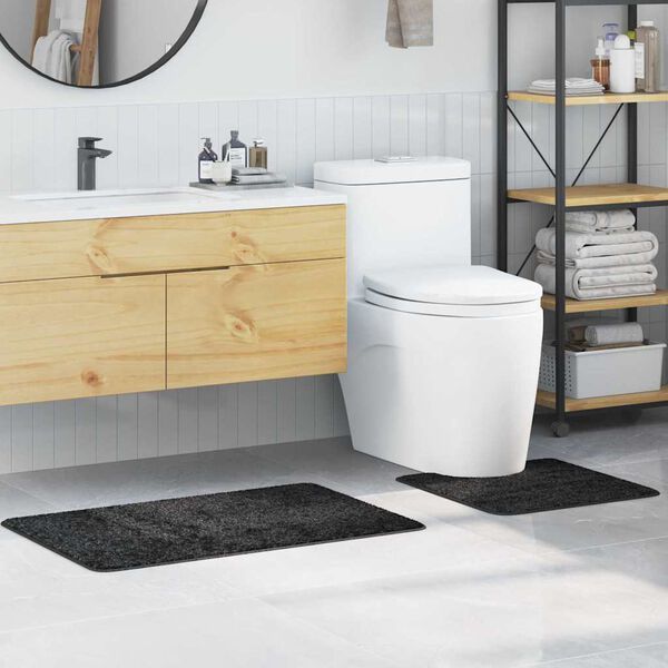 vidaXL Conjunto de Tapetes de Banho Antiderrapantes 2 pcs Cinza Escuro