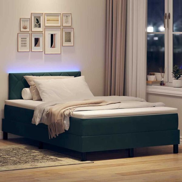 vidaXL Cama Box Spring LED com led Verde Escuro 120 x 200 cm Veludo
