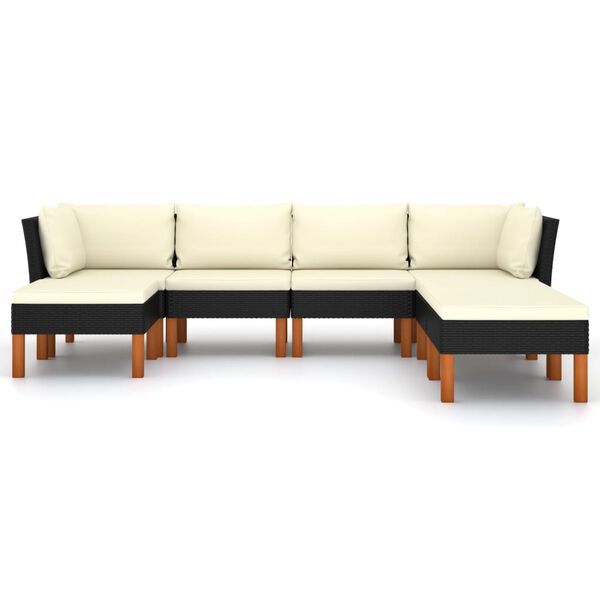 vidaXL 7 pcs conjunto lounge de jardim c/ almofad&otilde;es vime PE preto
