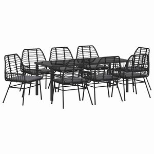 vidaXL Conjunto de Jantar para Jardim 9 pcs Preto vime PE
