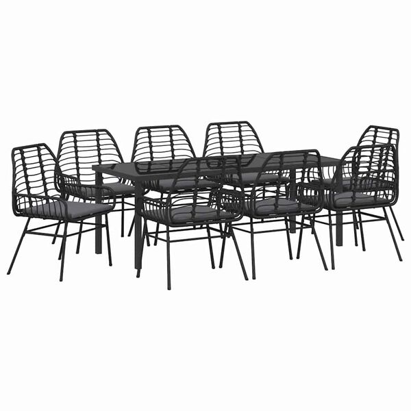 vidaXL Conjunto de Jantar para Jardim 9 pcs Preto vime PE