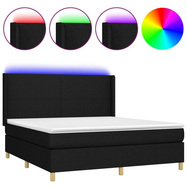 vidaXL Cama box spring c/ colch&atilde;o e LED 160x200 cm tecido preto