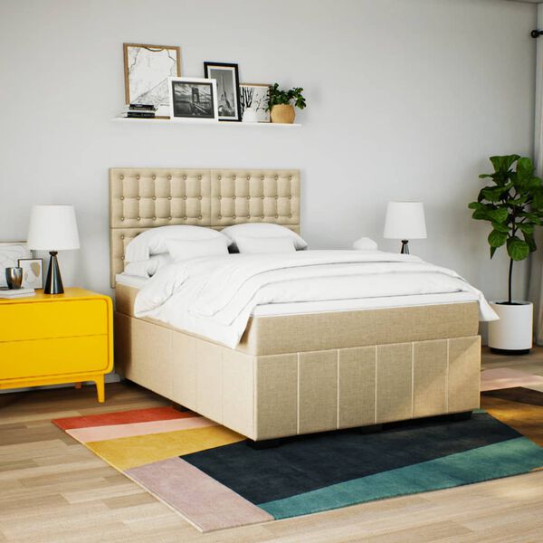 vidaXL Cama com molas/colch&atilde;o 160x200 cm tecido cor creme