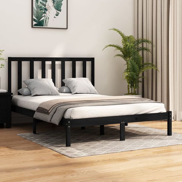 vidaXL Estrutura de cama 140x190 cm madeira de pinho maci&ccedil;a preto