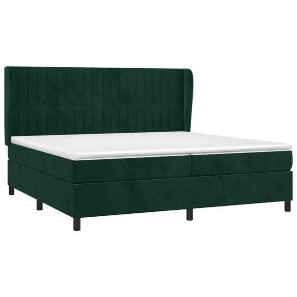 vidaXL Cama com molas/colch&atilde;o 200x200 cm veludo verde-escuro