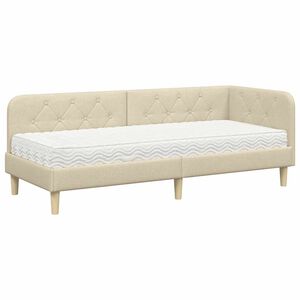 vidaXL Estrutura de Cama de Canto com colch&atilde;o Creme 80 x 200 cm tecido