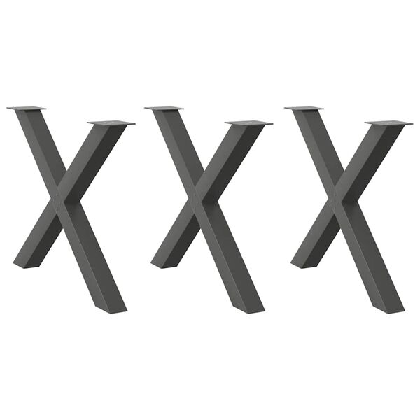 vidaXL P&eacute;s para mesa de jantar em formato de X, 3 pe&ccedil;as, antracite, 90x (72-73) cm, a&ccedil;o
