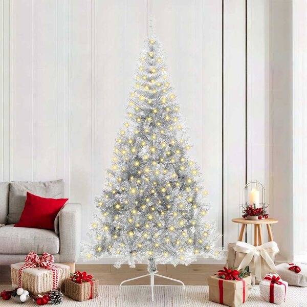 vidaXL &Aacute;rvore de Natal Artificial Pr&eacute;-iluminada Prateado 210 cm PET