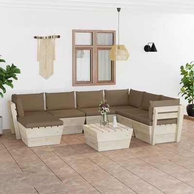 vidaXL 8 pcs conjunto lounge de paletes + almofadões madeira de abeto