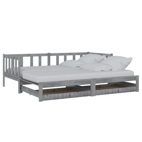 vidaXL Estrutura sof&aacute;-cama de puxar 2x(90x200) cm pinho maci&ccedil;o cinza