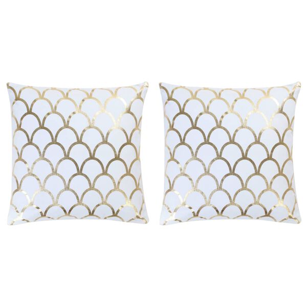vidaXL Almofadões 2pcs 40x40cm algodão impress. folha branco e dourado