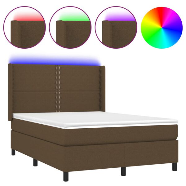 vidaXL Cama box spring c/ colch&atilde;o/LED 140x190cm tecido castanho-escuro