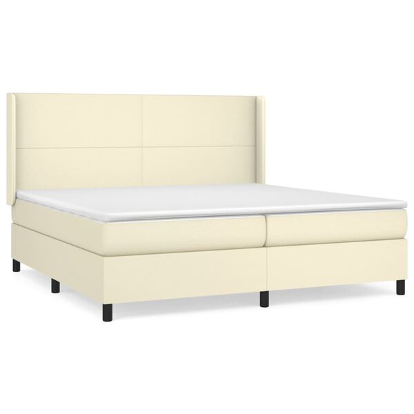vidaXL Cama com molas/colch&atilde;o 200x200 cm couro artificial cor creme