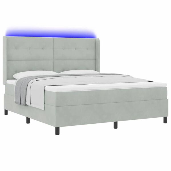 vidaXL Cama Box com colch&atilde;o com led Cinzento-claro 180 x 200 cm Veludo