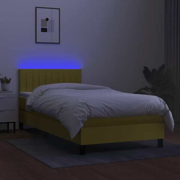 vidaXL Cama box spring c/ colch&atilde;o e LED 100x200 cm tecido verde