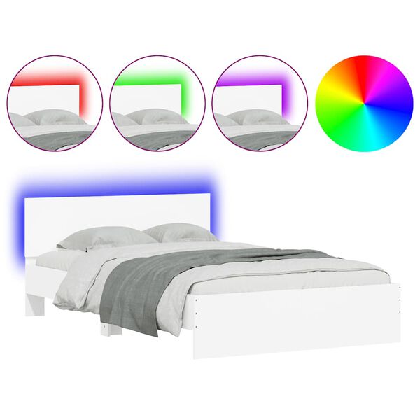 vidaXL Estrutura de cama com cabeceira e luzes LED 140x190 cm branco