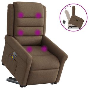 vidaXL Poltrona reclin&aacute;vel massagens tecido castanho