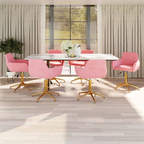 vidaXL Cadeiras de jantar girat&oacute;rias 6 pcs veludo rosa