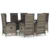 vidaXL 7 pcs conjunto jantar jardim c/ almofad&otilde;es vime PE preto/cinza