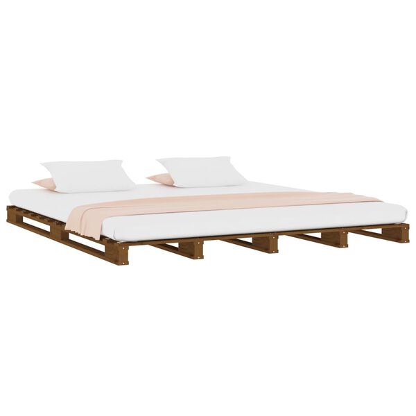 vidaXL Cama de paletes 120x200 cm pinho maci&ccedil;o castanho mel