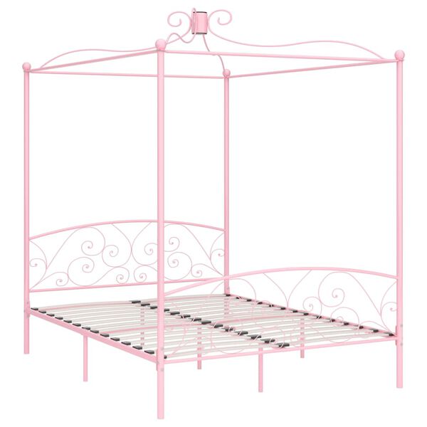 vidaXL Estrutura de cama com dossel 160x200 cm metal rosa