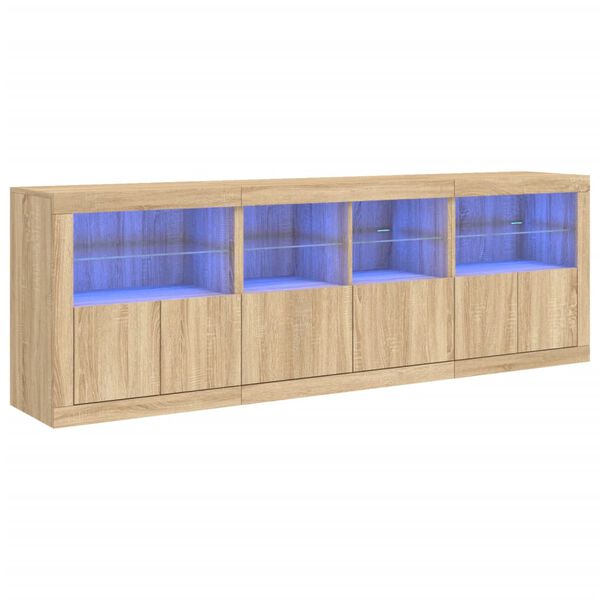 vidaXL Aparador com luzes LED 202x37x67 cm carvalho sonoma