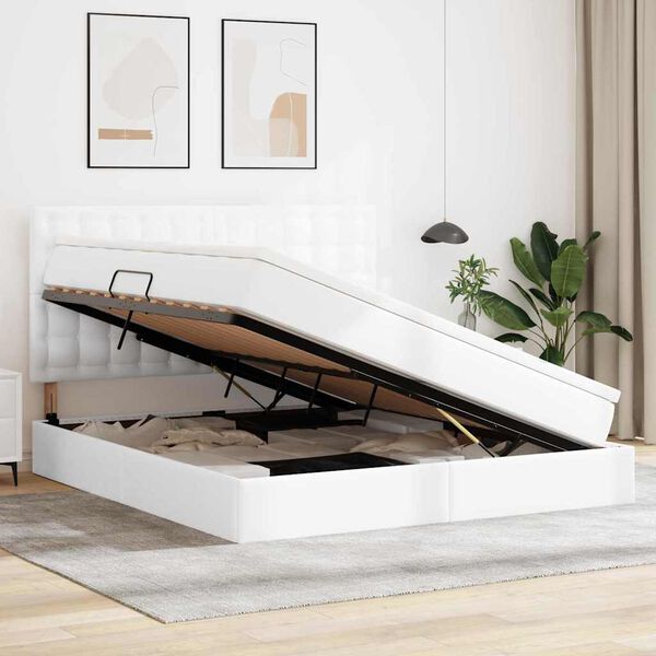 vidaXL Cama com Armazenamento Branco Puro 160 x 200 cm Couro Sint&eacute;tico