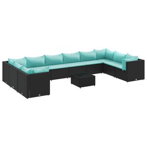 vidaXL 11 pcs conjunto lounge de jardim c/ almofad&otilde;es vime PE preto