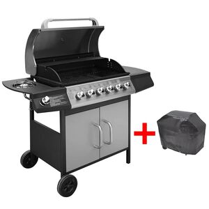 vidaXL Grelhador/barbecue a g&aacute;s 6+1 queimadores preto/prateado