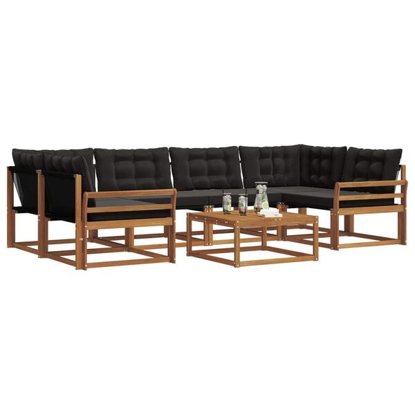 vidaXL Conjunto de Sof&aacute;s para Exterior 7 pcs Natural e Preto