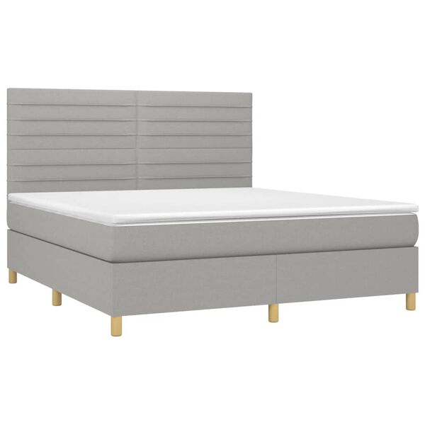 vidaXL Cama box spring c/ colch&atilde;o e LED 180x200 cm tecido cinza-claro