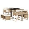 vidaXL 9 pcs conjunto de jantar p/ jardim com almofad&otilde;es vime PE bege