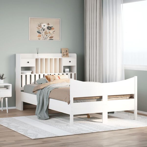 vidaXL Cama sem colch&atilde;o 135x190 cm madeira de pinho maci&ccedil;a branco