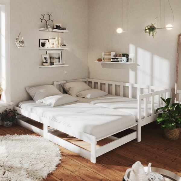 vidaXL Estrutura sof&aacute;-cama de puxar 2x(90x200) cm pinho maci&ccedil;o branco
