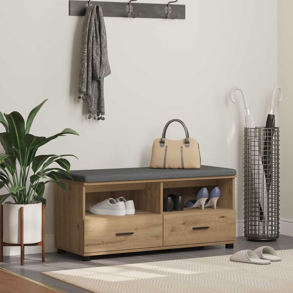 vidaXL Banco de Hall com almofada Carvalho Artesanal 100 x 38 x 46 cm