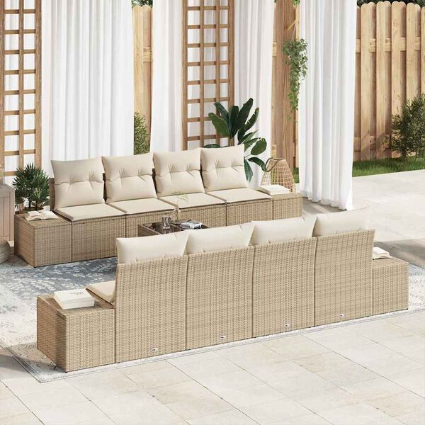 vidaXL Conjunto de Sof&aacute; de Jardim 8 pcs Bege e Creme vime PE