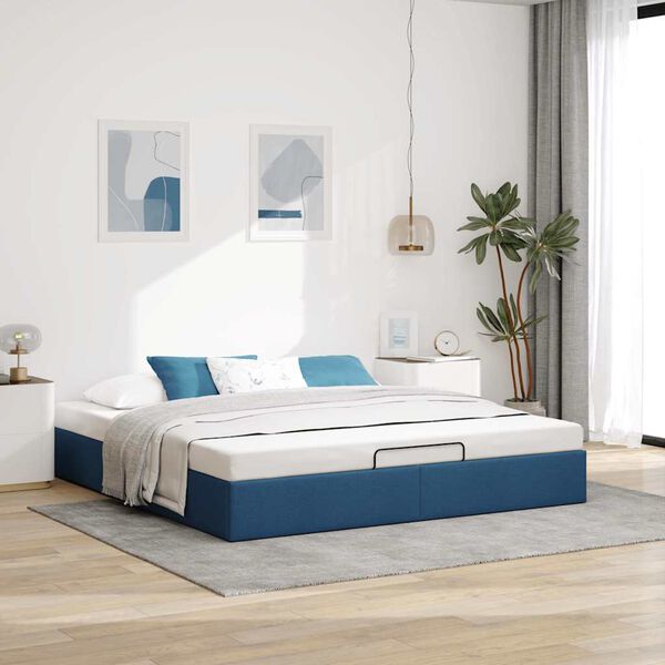 vidaXL Estrutura de cama otomana sem colch&atilde;o 160x200 cm tecido azul