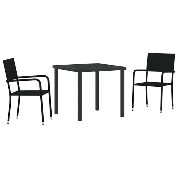 vidaXL Conjunto de Jantar para Jardim com almofada 3 pcs Preto vime PE