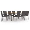 vidaXL 9 pcs conjunto de jantar para jardim vime PE castanho